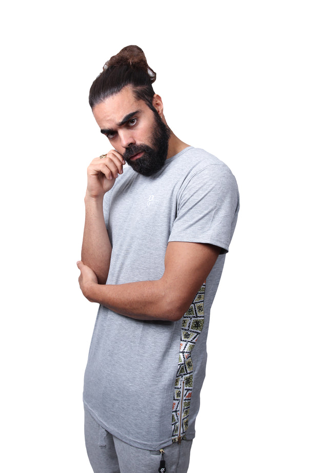 Cultural  Inspired Print O.G. Grey Long Panel T-Shirt