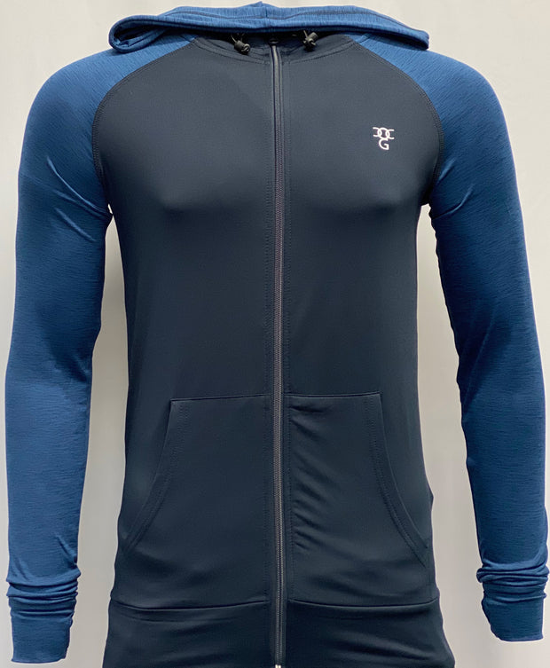 Mens Two tone OG1 sports lycra light and dark Blue hooded back